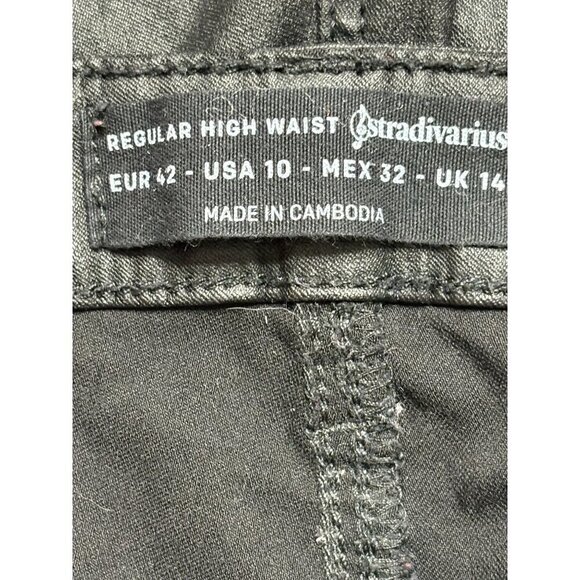Stradivarius Women's Size 10  Black Coated Denim Jeans Pants Viscose - Picture 8 of 10